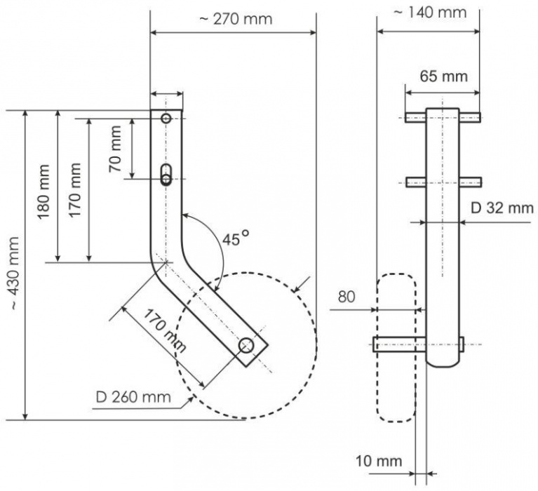 Транцевые колеса на лодку (110 - 140 kg) - размеры