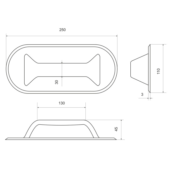 Ручка лодочная (овал) - размеры