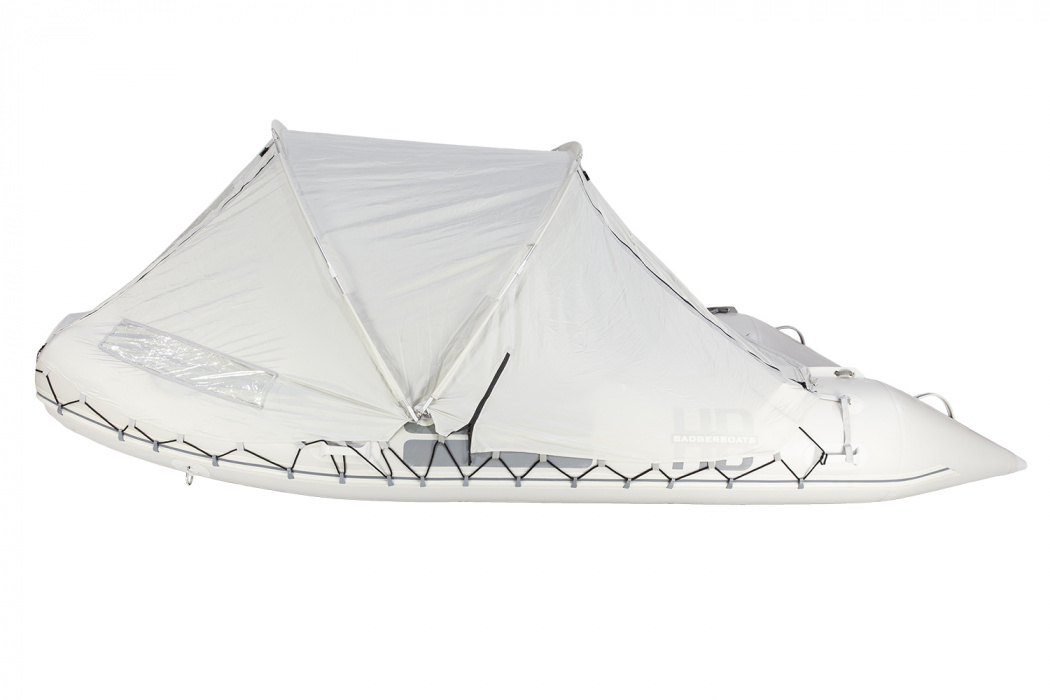 Стояночный тент на лодку HD  (185 х 290 см), серый - вид сбоку