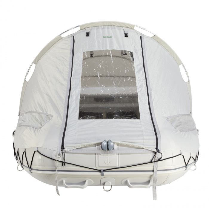 Стояночный тент на лодку HD  (185 х 290 см), серый - носовой вход закрыт Стояночный тент на лодку HD  (185 х 290 см), серый - носовой вход закрыт