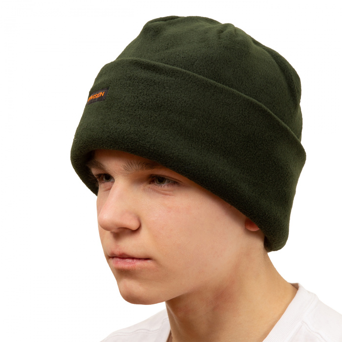 Флисовая шапка для рыбалки,зеленая - вид сбоку