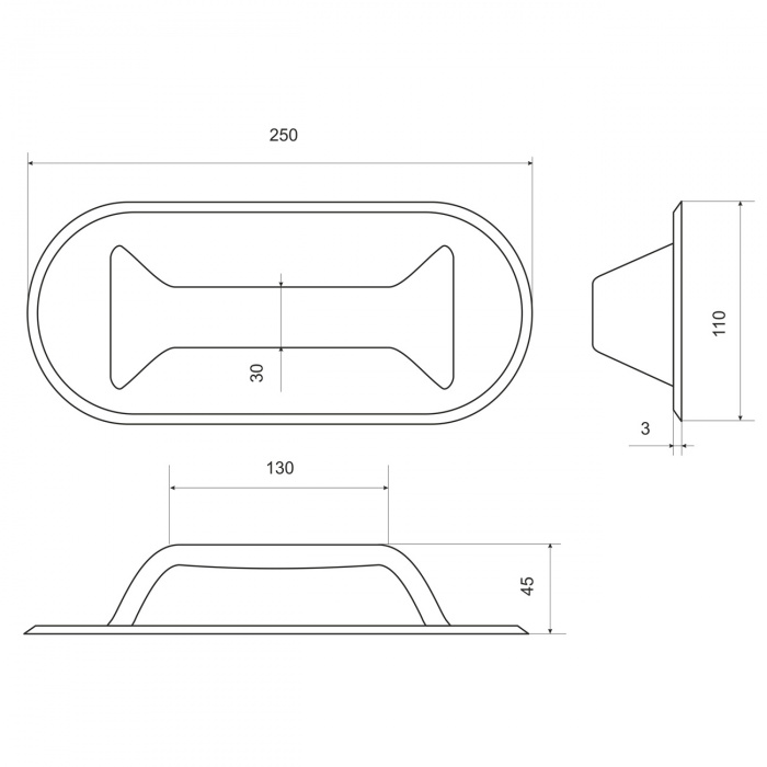 Ручка лодочная (овал) - размеры