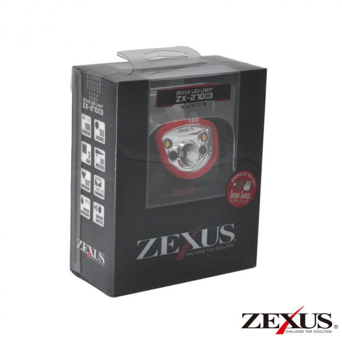 Налобный фонарь Zexus ZX-270BK в упаковке вид спереди Налобный фонарь Zexus ZX-270BK в упаковке вид спереди