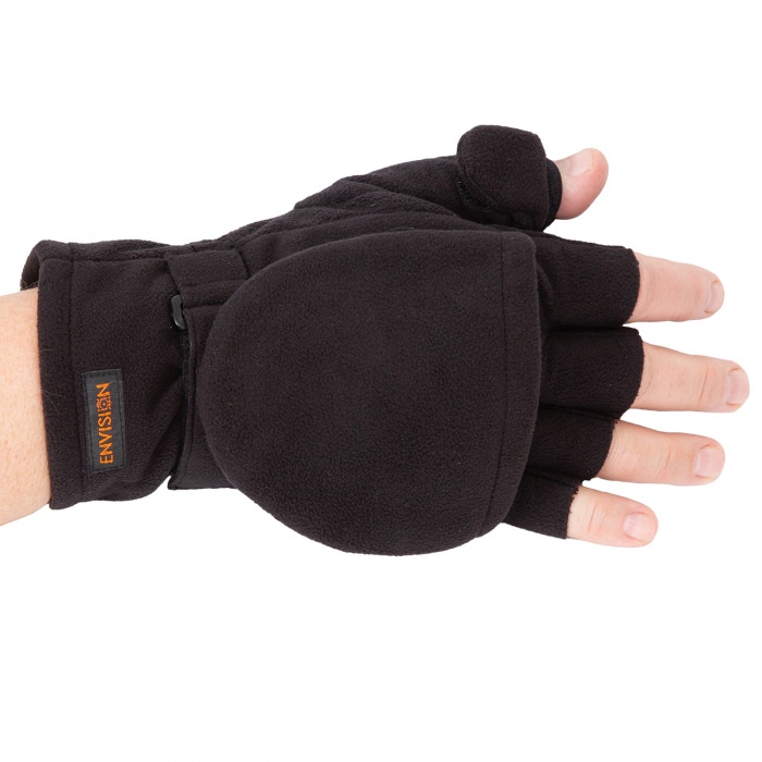 Перчатки с откидным верхом для рыбалки,черные на руке внешняя сторона