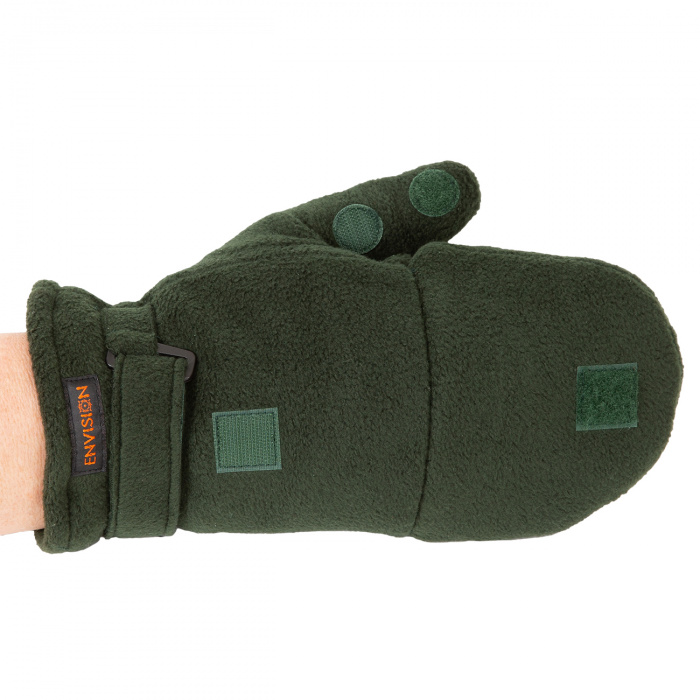 Перчатки с откидным верхом для рыбалки,зеленые - на руке внешняя сторона