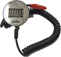 Вольтметр для аккумулятора водозащищенный 3-30 В - вид спереди