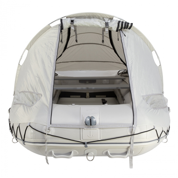 Стояночный тент на лодку HD  (185 х 290 см), серый - носовой вход открыт