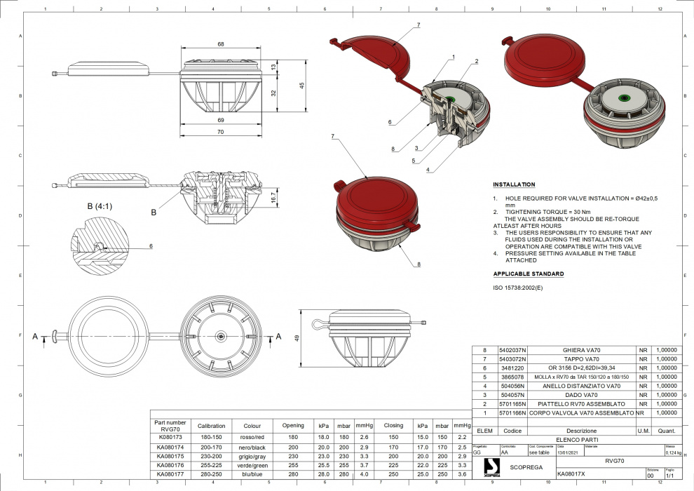Стравливающий клапан RVG-70 280/250 мбар - размеры
