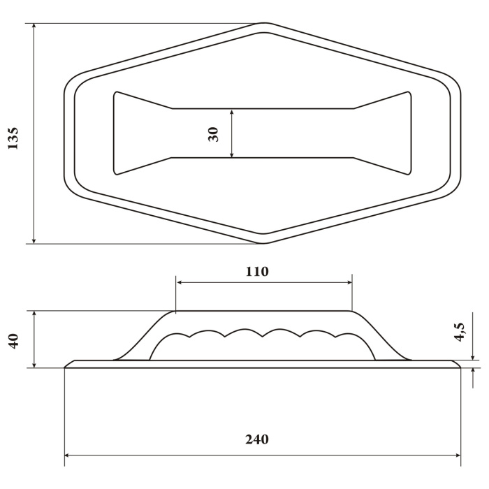 Ручка лодочная (шестиугольник) - размеры